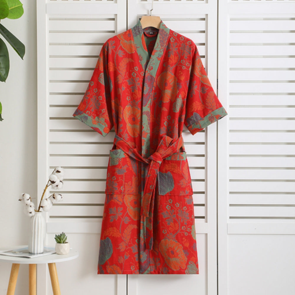 Bathrobe – Cotton, Retro Print, Summer Style for Home or Wellness