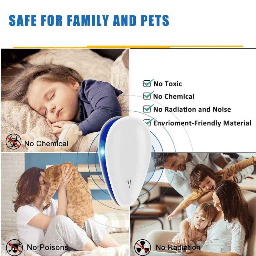 Ultrasone Pest Repeller – White, Chemical-Free for the Living Room, Kitchen, or Bedroom