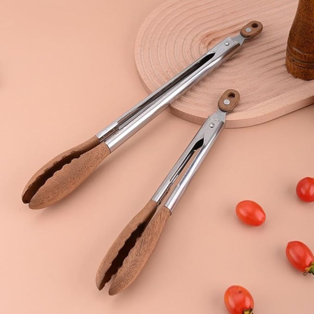 Køkken Tangen Sæt – Rustfrit Stål og Træ Håndtag til Grillning og Servering af Mad