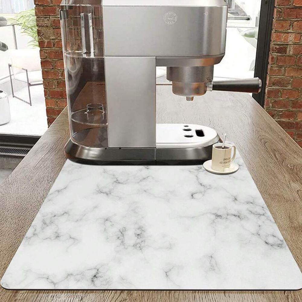 Marble Print Dish Drying Mat – Black and White, Stylish Touch for Kitchen or Coffee Area