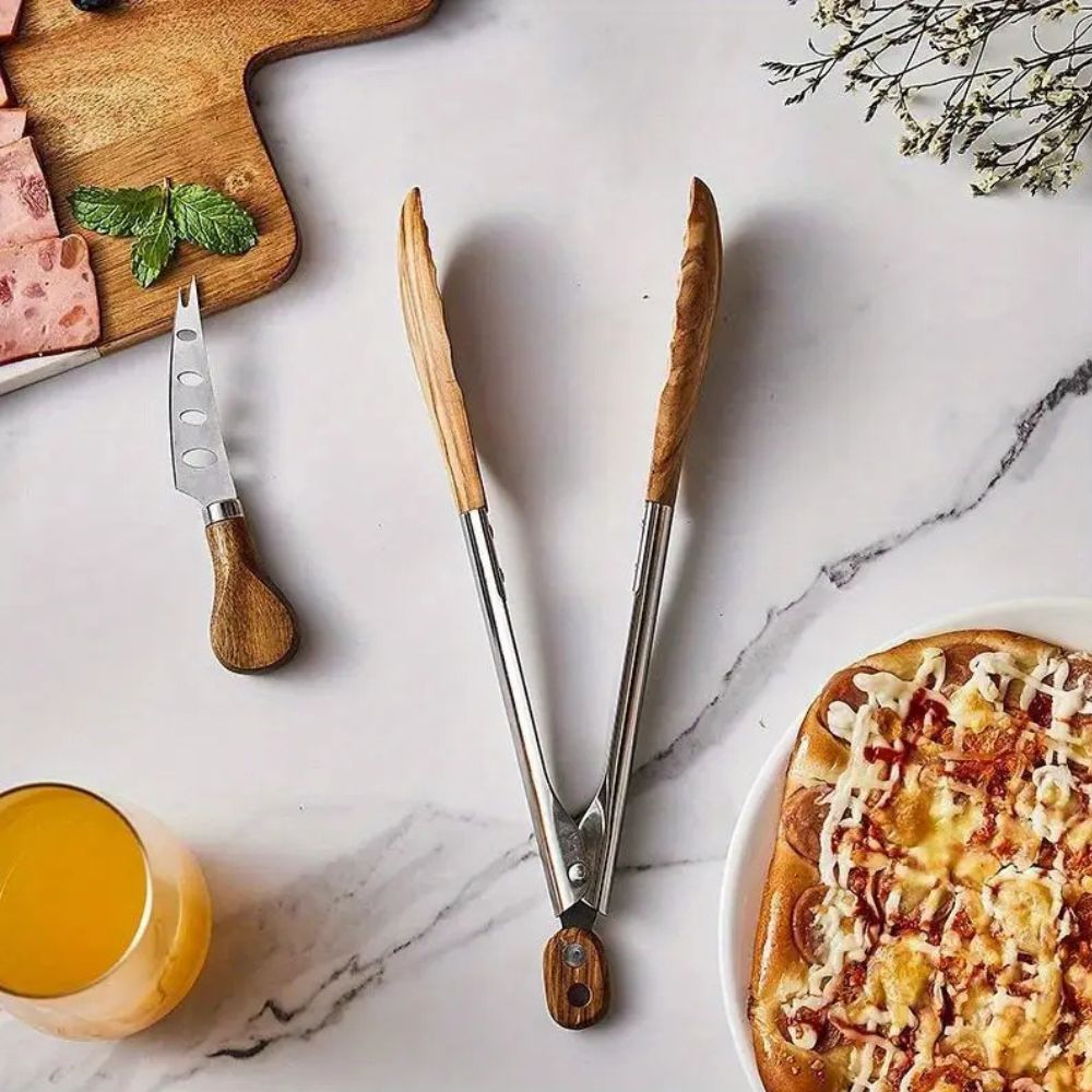Køkken Tangen Sæt – Rustfrit Stål og Træ Håndtag til Grillning og Servering af Mad