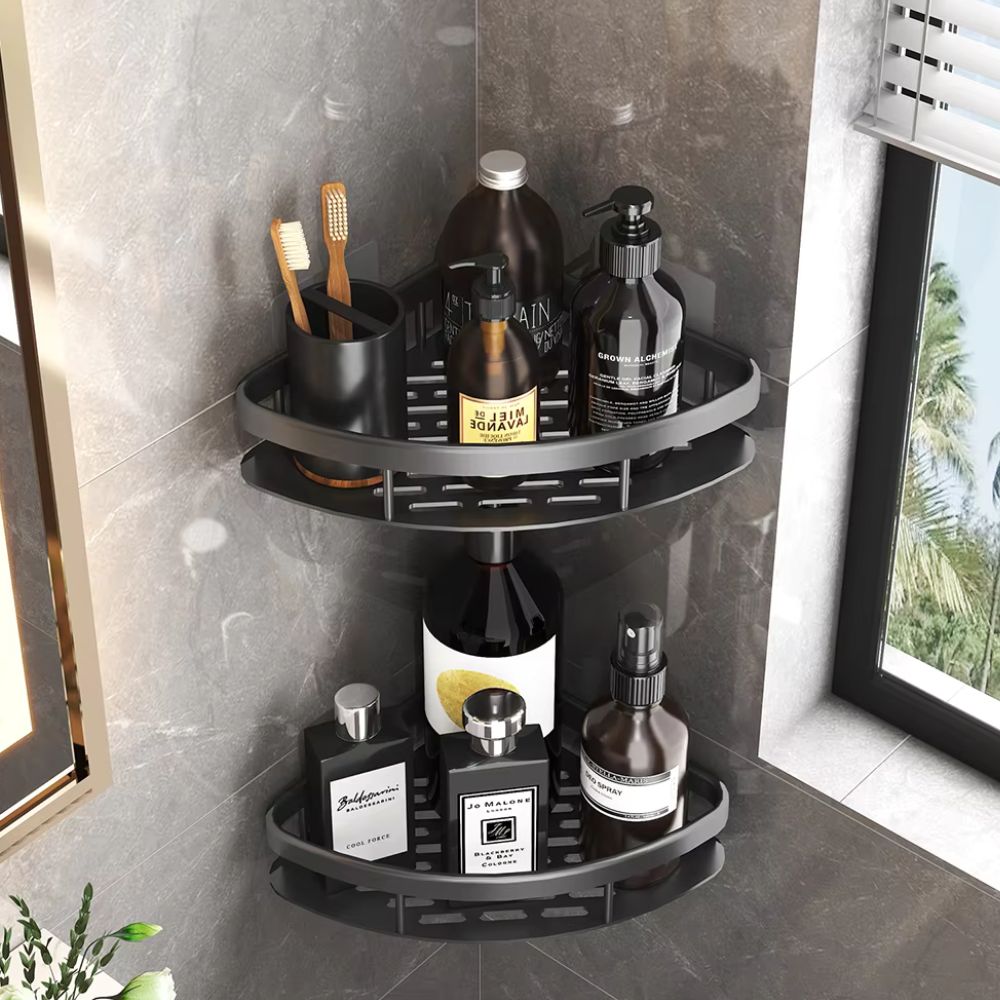 Væghylde til Badeværelse – Mat Aluminium, Moderne Bueform med Aftagelig Krog til Håndklæder og Tilbehør