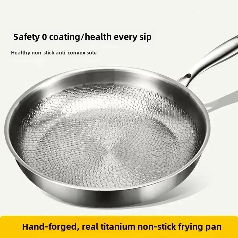 Titanium Frying Pan – Hand-Hammered, Non-Stick Coating for Induction Cookers and Everyday Cooking