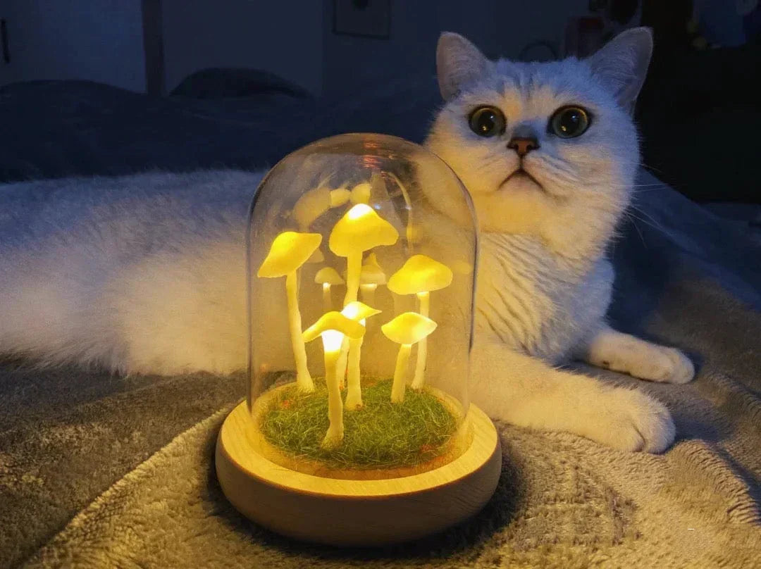 DIY-paddenstoelenlamp – glas en hout, creatieve tafeldecoratie voor de woonkamer of slaapkamer