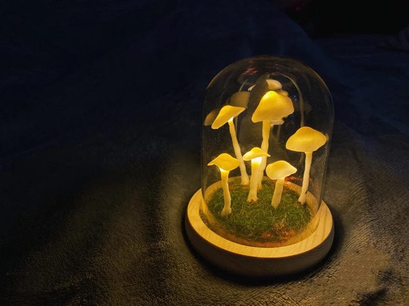 DIY-paddenstoelenlamp – glas en hout, creatieve tafeldecoratie voor de woonkamer of slaapkamer