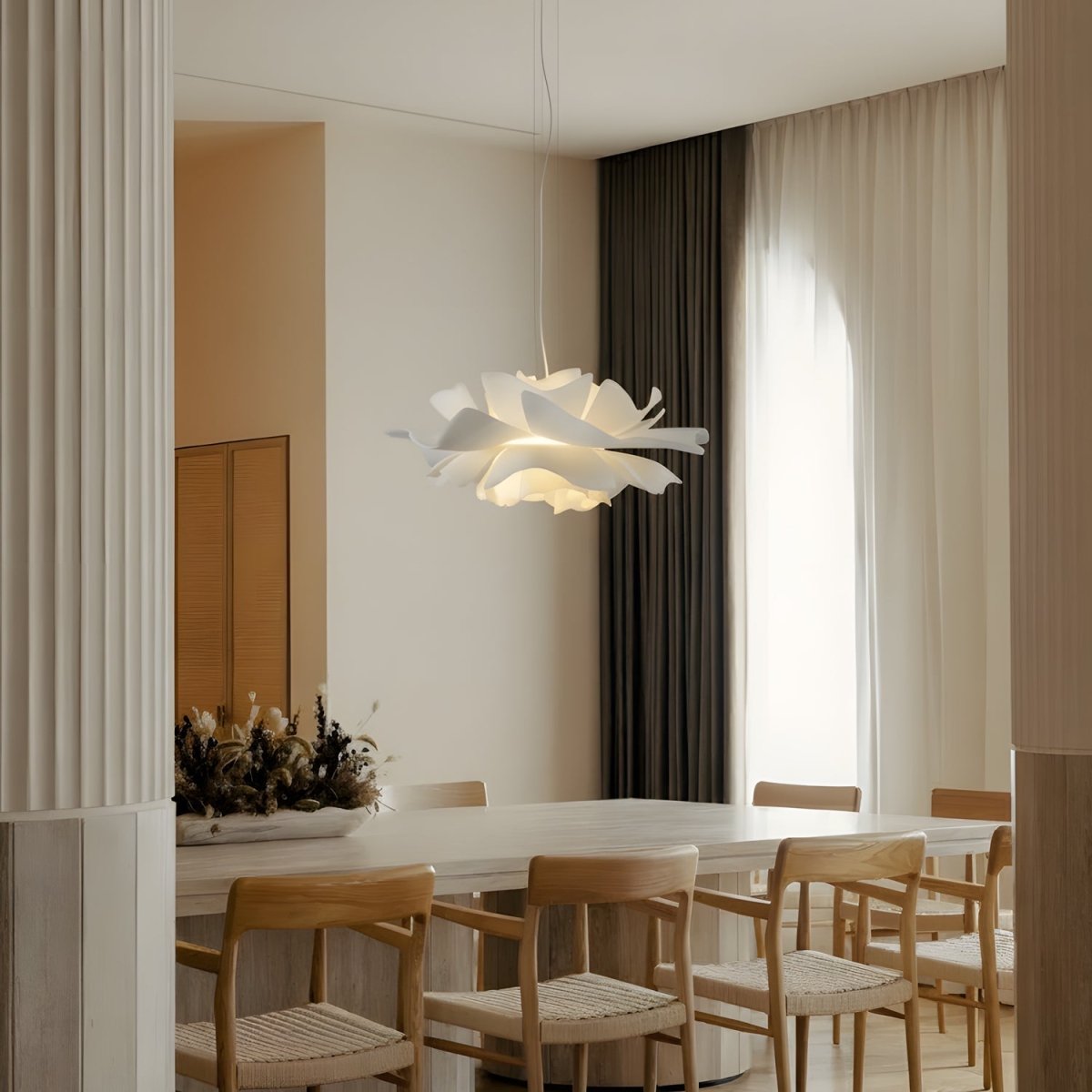 Ceiling Lamp – White, Lotus-Inspired Design for the Dining Room or Living Room
