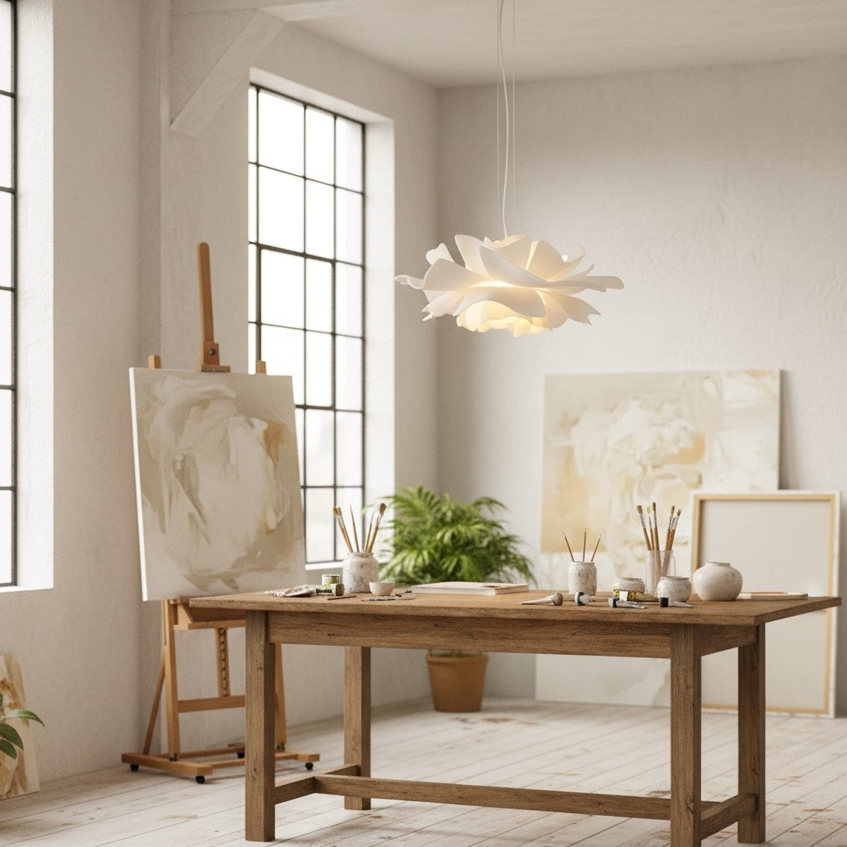 Ceiling Lamp – White, Lotus-Inspired Design for the Dining Room or Living Room