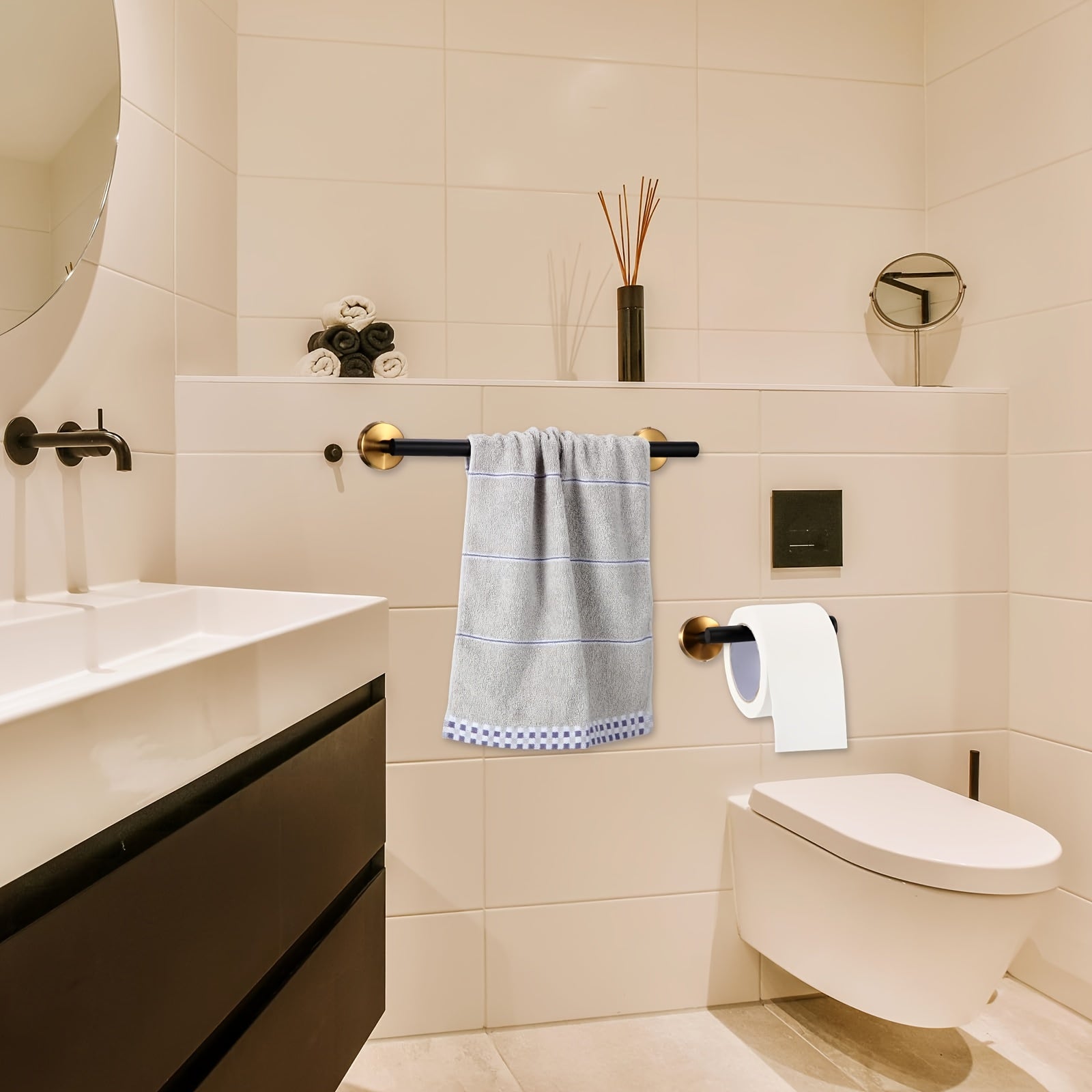 Håndklædeholdersæt – Matsort rustfrit stål, moderne design til badeværelse eller gæstetoilet