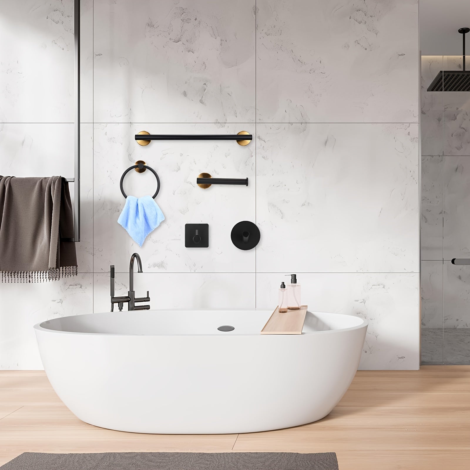 Håndklædeholdersæt – Matsort rustfrit stål, moderne design til badeværelse eller gæstetoilet