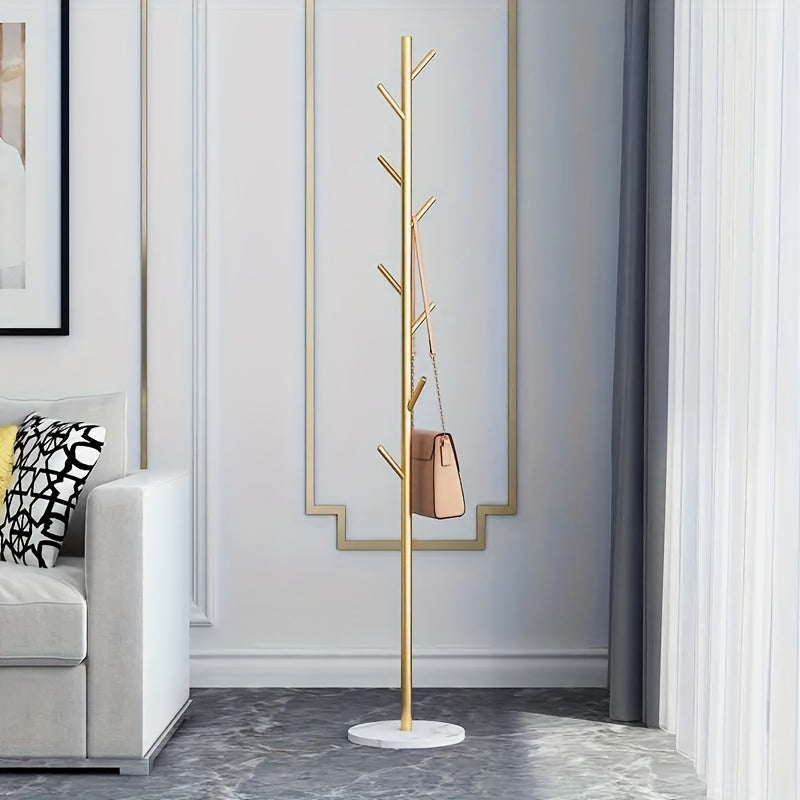 Stylish Clothes Rack – Golden Metal with Natural Marble Base for Hallway, Bedroom, or Office