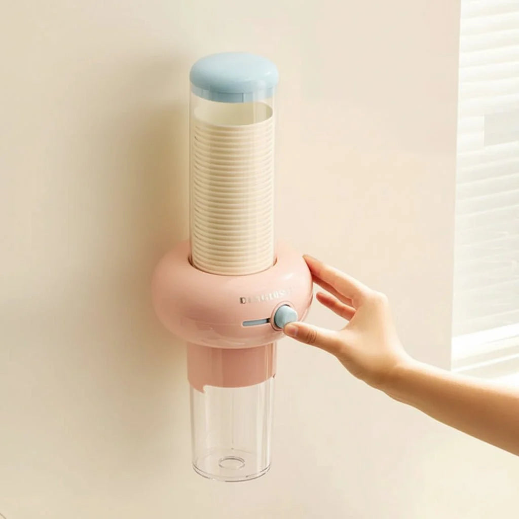 Wall-mounted Becher Dispenser – Compact, White Plastic for Kitchen or Office