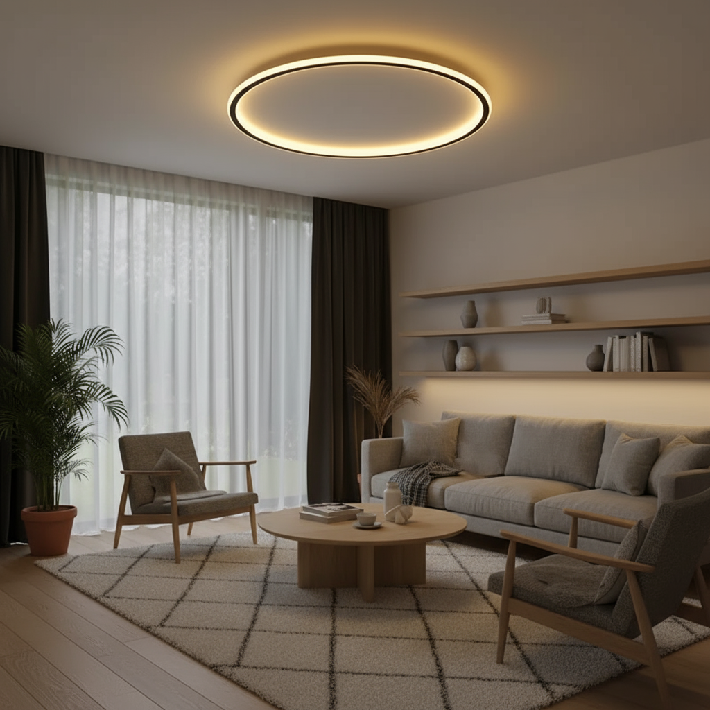 LED Loftlampe – Skandinavisk design, rund, sort eller hvid til stue eller soveværelse