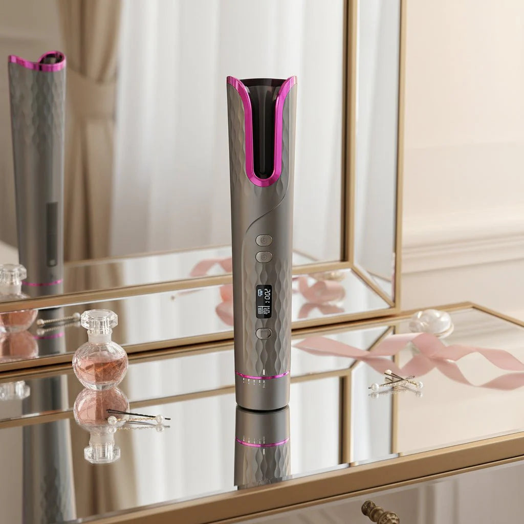 Wireless Hair Dryer – Ceramic, Automatic Curling Iron with LCD Screen for Home or Travel