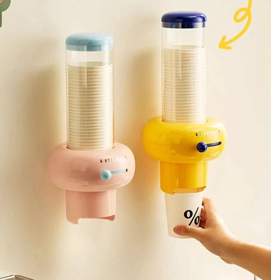 Wall-mounted Becher Dispenser – Compact, White Plastic for Kitchen or Office