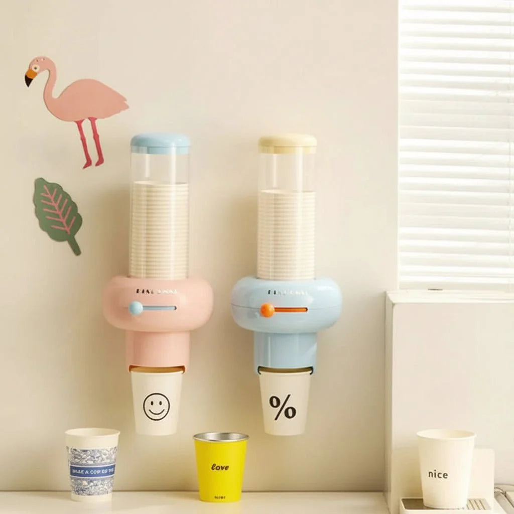 Wall-mounted Becher Dispenser – Compact, White Plastic for Kitchen or Office