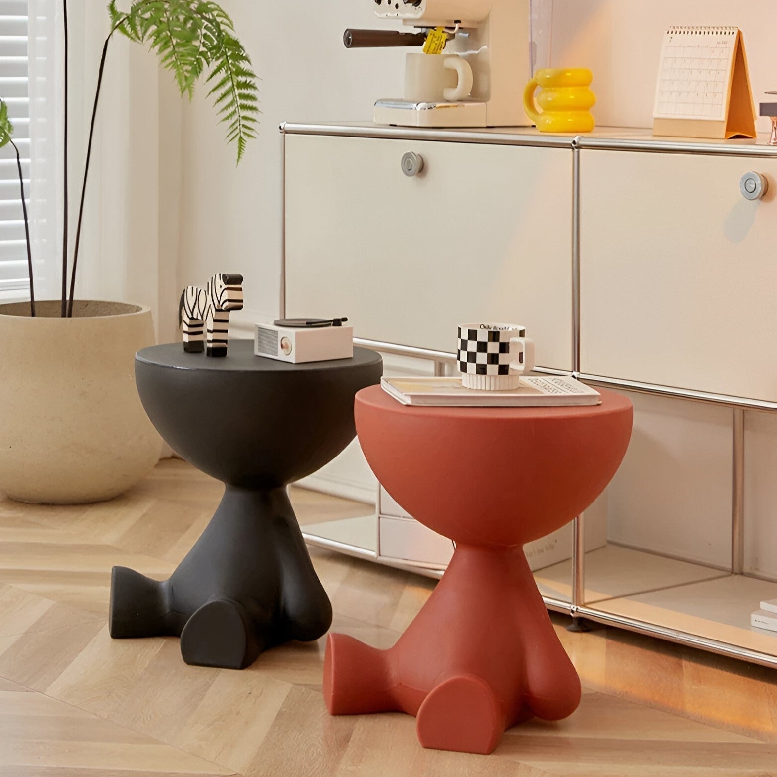 Round low table – black plastic, timeless design for living room or sitting room