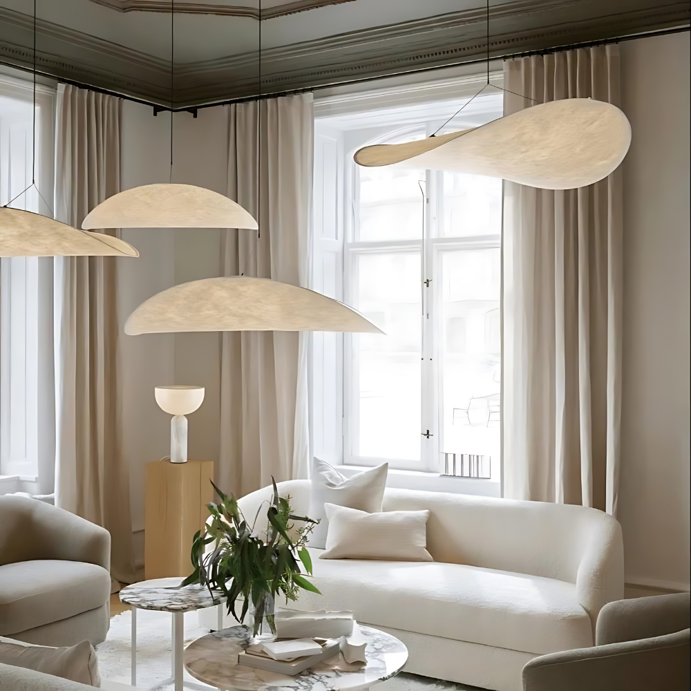 Japandi-hanglamp – Natuurlijk zijde, boho-design voor de woonkamer, eetkamer of slaapkamer