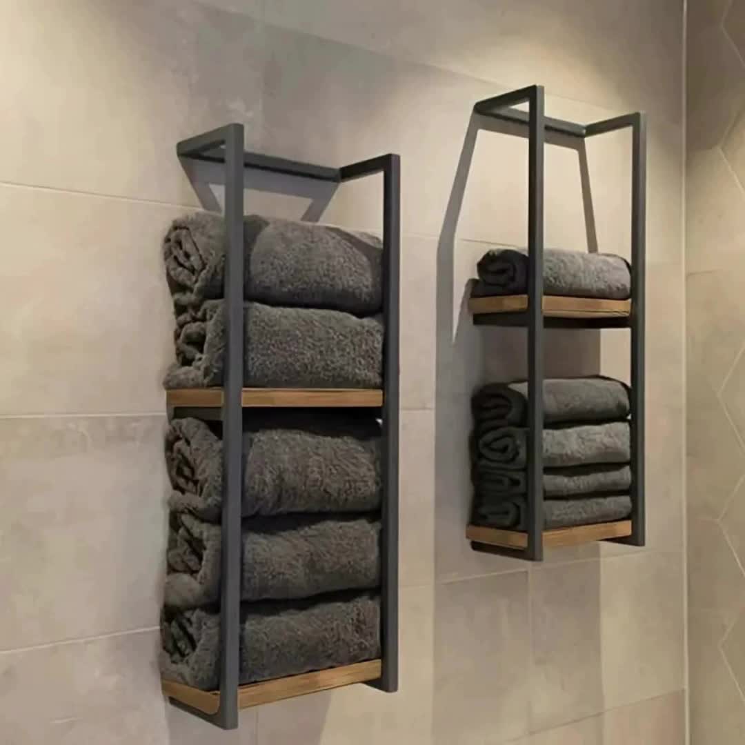 Bathroom Wall Shelf – Modern Carbon Steel, Rustic Design for Towels and Cosmetics