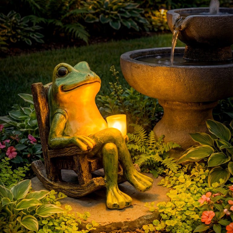 Seaside Figure with Solar Lighting – Weather-Resistant, Green Plant for Atmospheric Outdoor Spaces and Terrace Decor