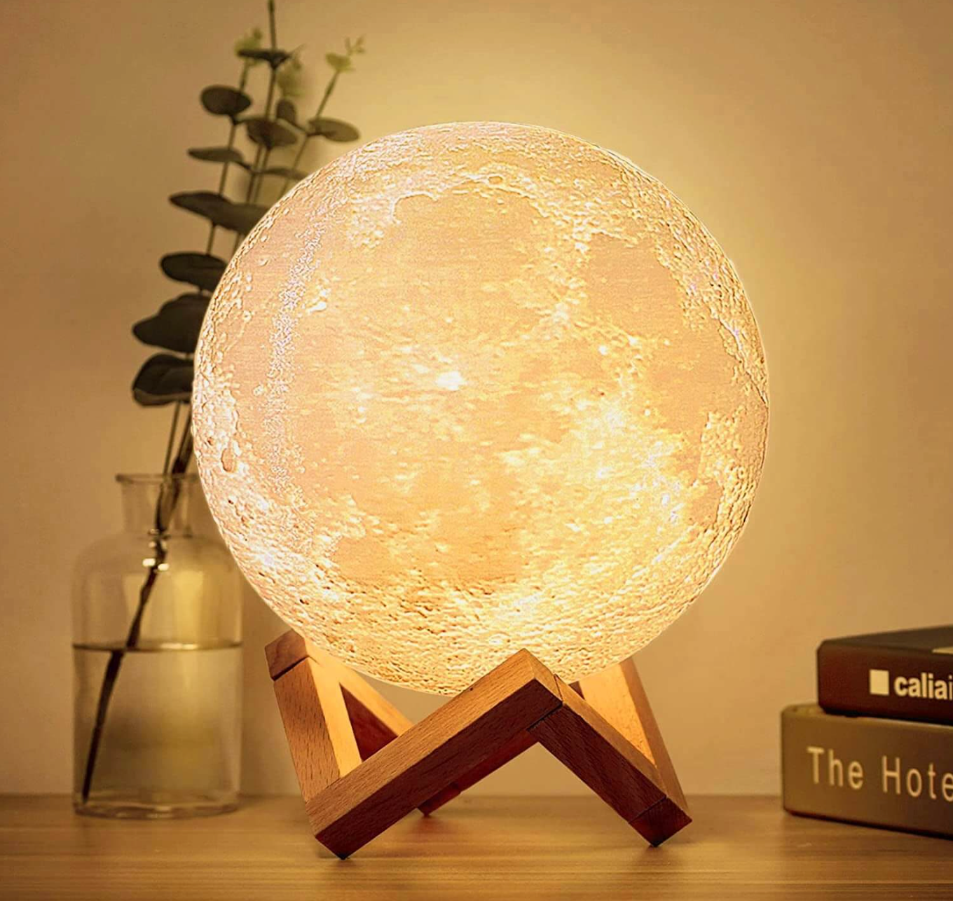 LED-maanlamp – Draadloos, dimbaar met 16 kleuren en houten standaard voor decoratie in de slaapkamer of woonkamer