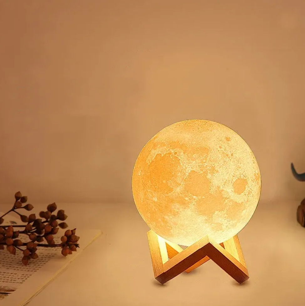 LED-maanlamp – Draadloos, dimbaar met 16 kleuren en houten standaard voor decoratie in de slaapkamer of woonkamer