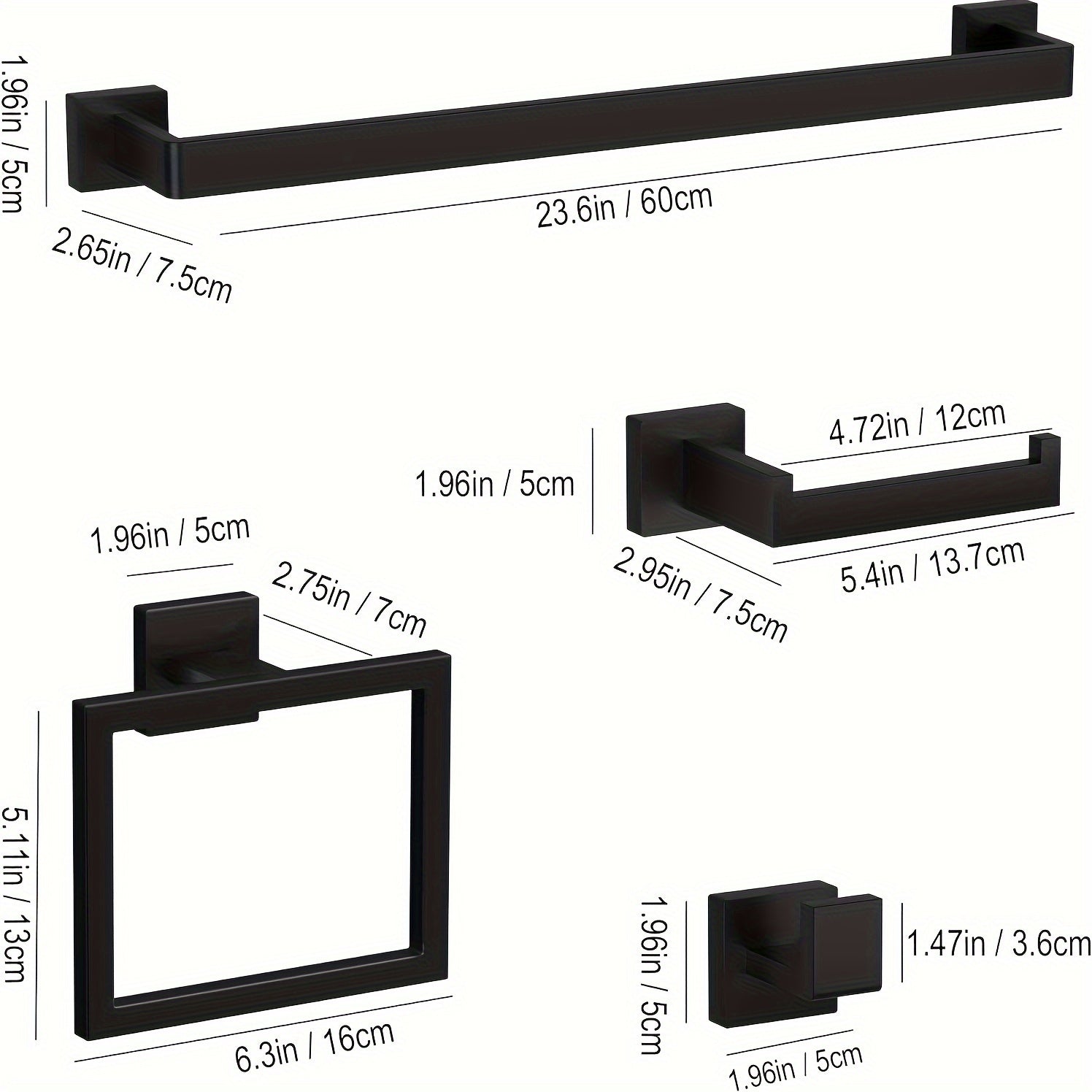 Bathroom set – Matte black stainless steel, modern design for organizing in bathroom or guest toilet