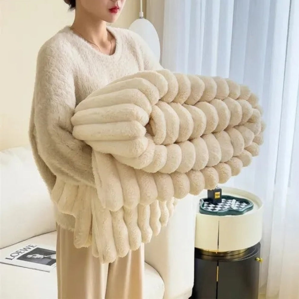 Plush Duvet Cover – Beige, Ribbed Texture for Living Room or Bedroom