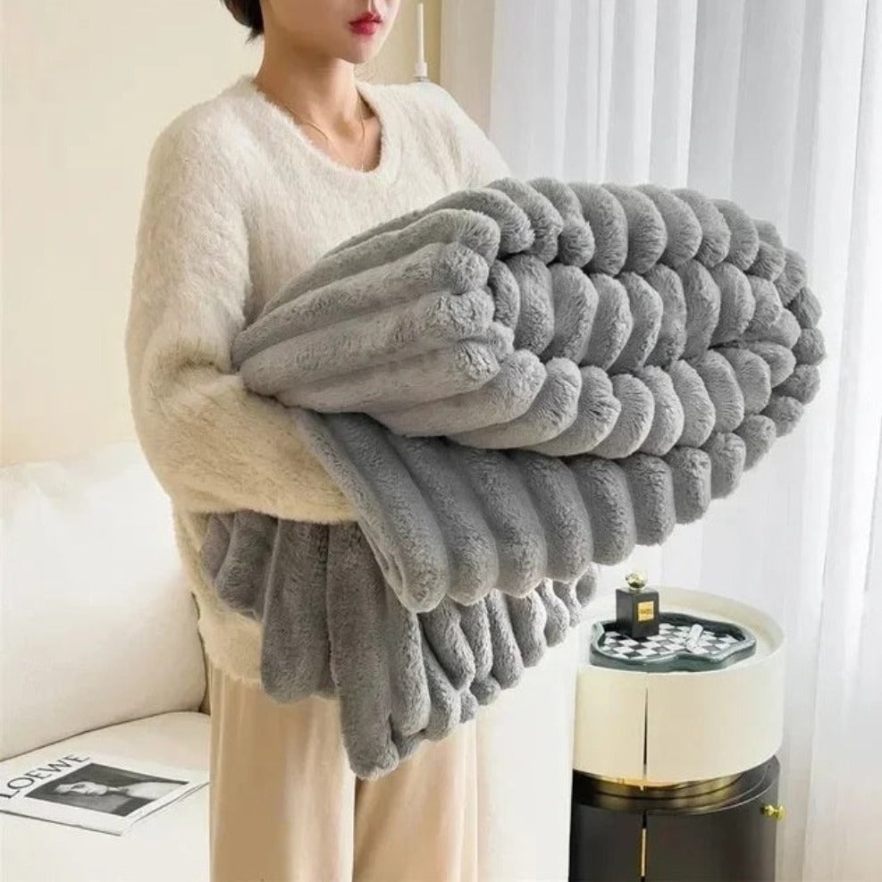 Plush Duvet Cover – Beige, Ribbed Texture for Living Room or Bedroom