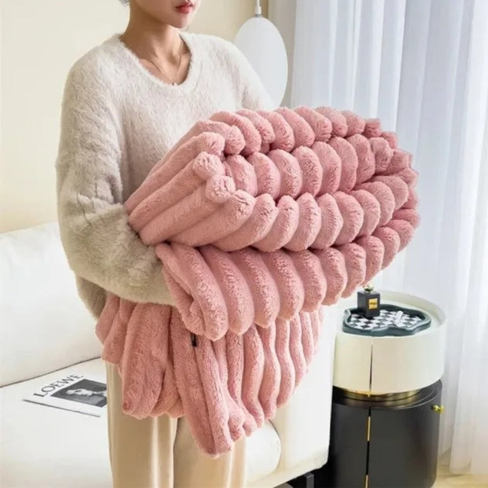 Plush Duvet Cover – Beige, Ribbed Texture for Living Room or Bedroom
