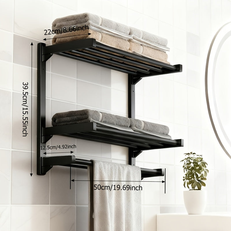 Flerlags håndklædeholder – sort metal, moderne design til badeværelse eller gæstetoilet