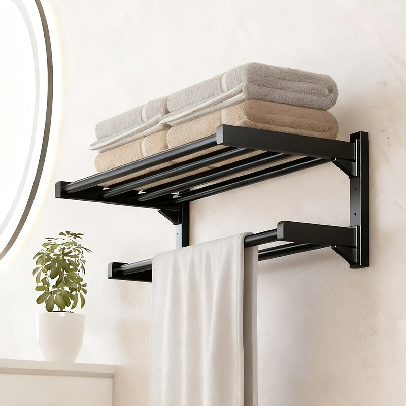 Flerlags håndklædeholder – sort metal, moderne design til badeværelse eller gæstetoilet