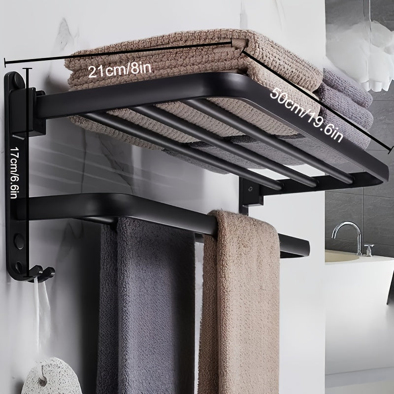 Håndklædehouder – Goudkleurig Staal, Modern Design voor Badkamer of Gæstetoilet met Pladsbesparende Hylde en Krogen