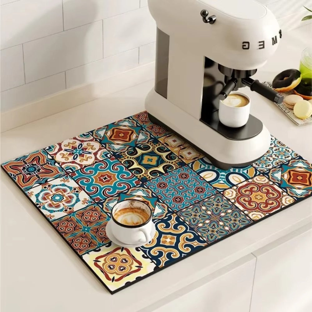 Absorberende keukenmat – retro tegeldesign in diverse kleuren voor de koffiehoek of de afwasruimte