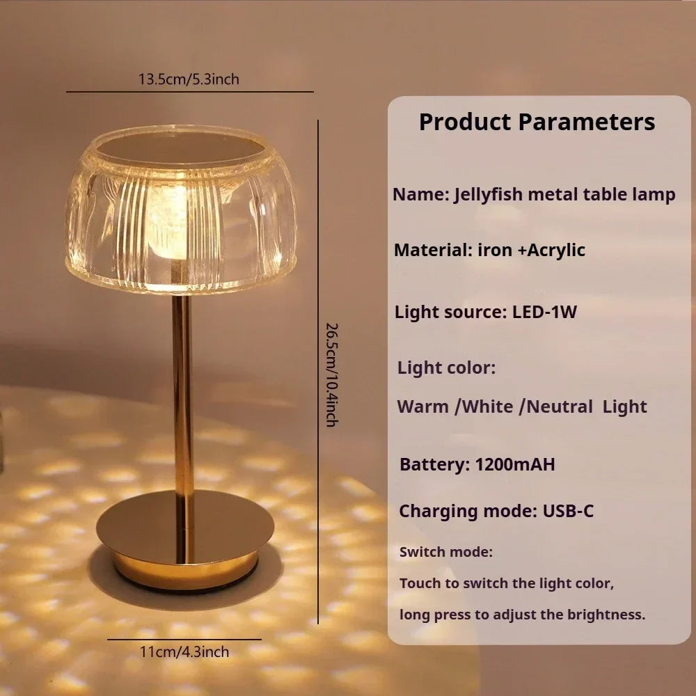 Genopladelig Krystal Bordlampe – Guld, Dæmpbar Design til Soveværelse eller Stue