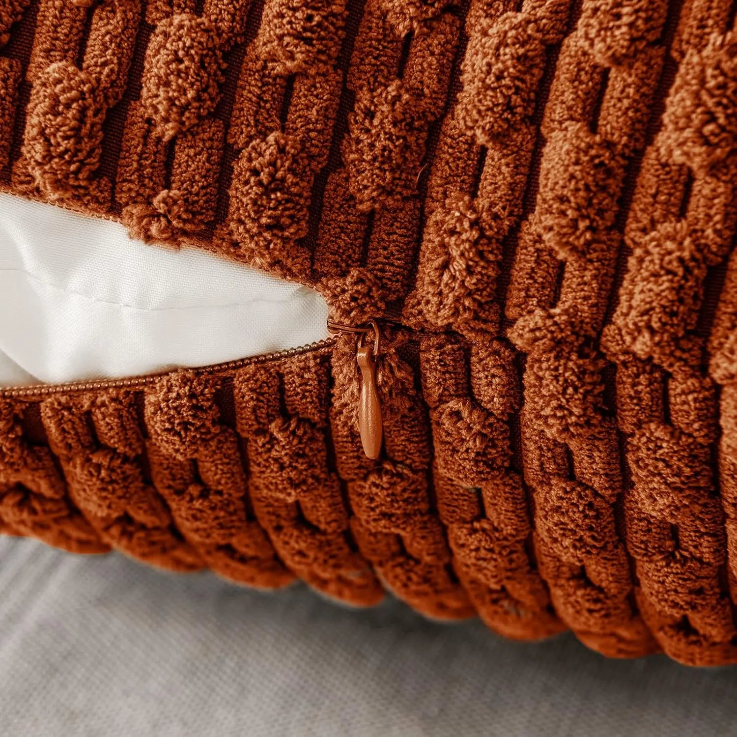 Ribvelour Decorative Cushion – Striped in Boho Style for Sofa or Bed Decoration