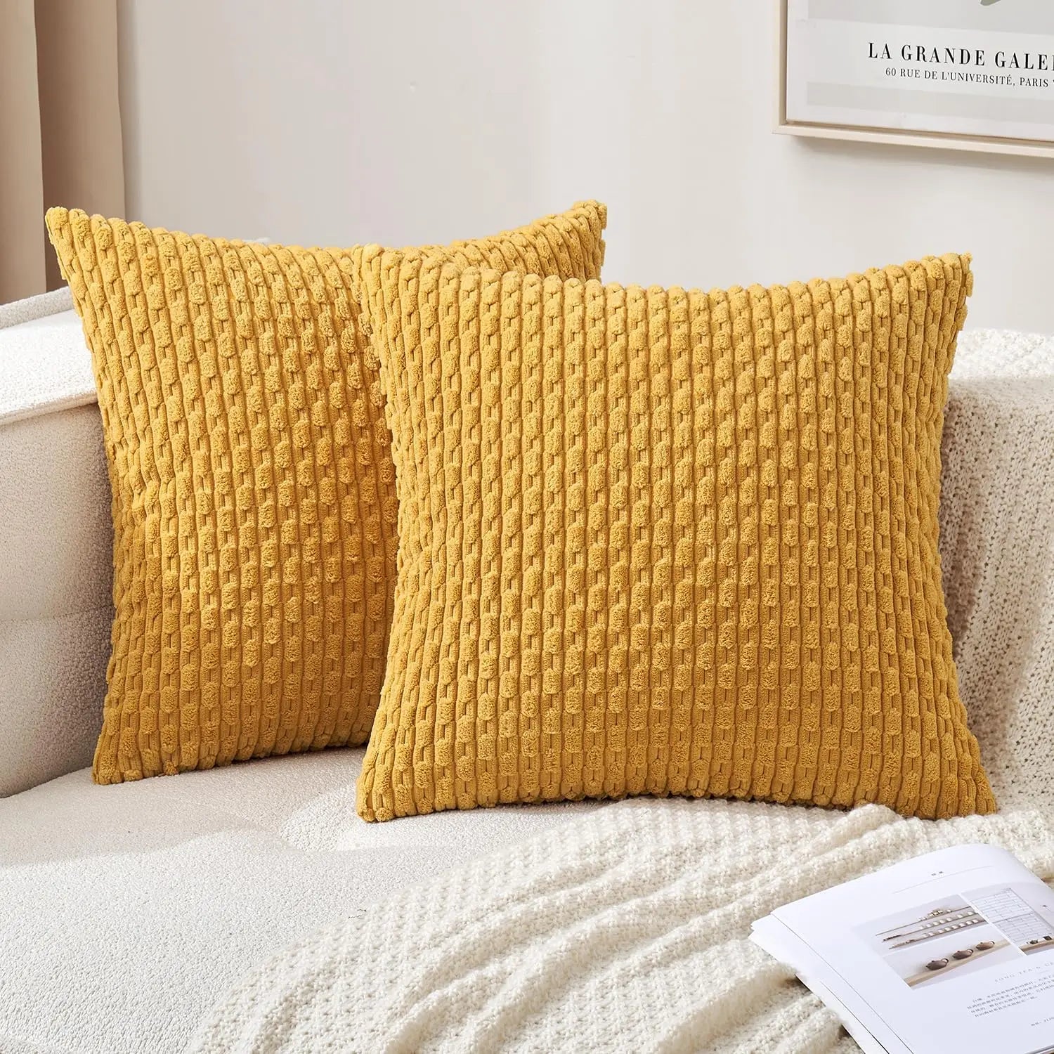 Ribvelour Decorative Cushion – Striped in Boho Style for Sofa or Bed Decoration