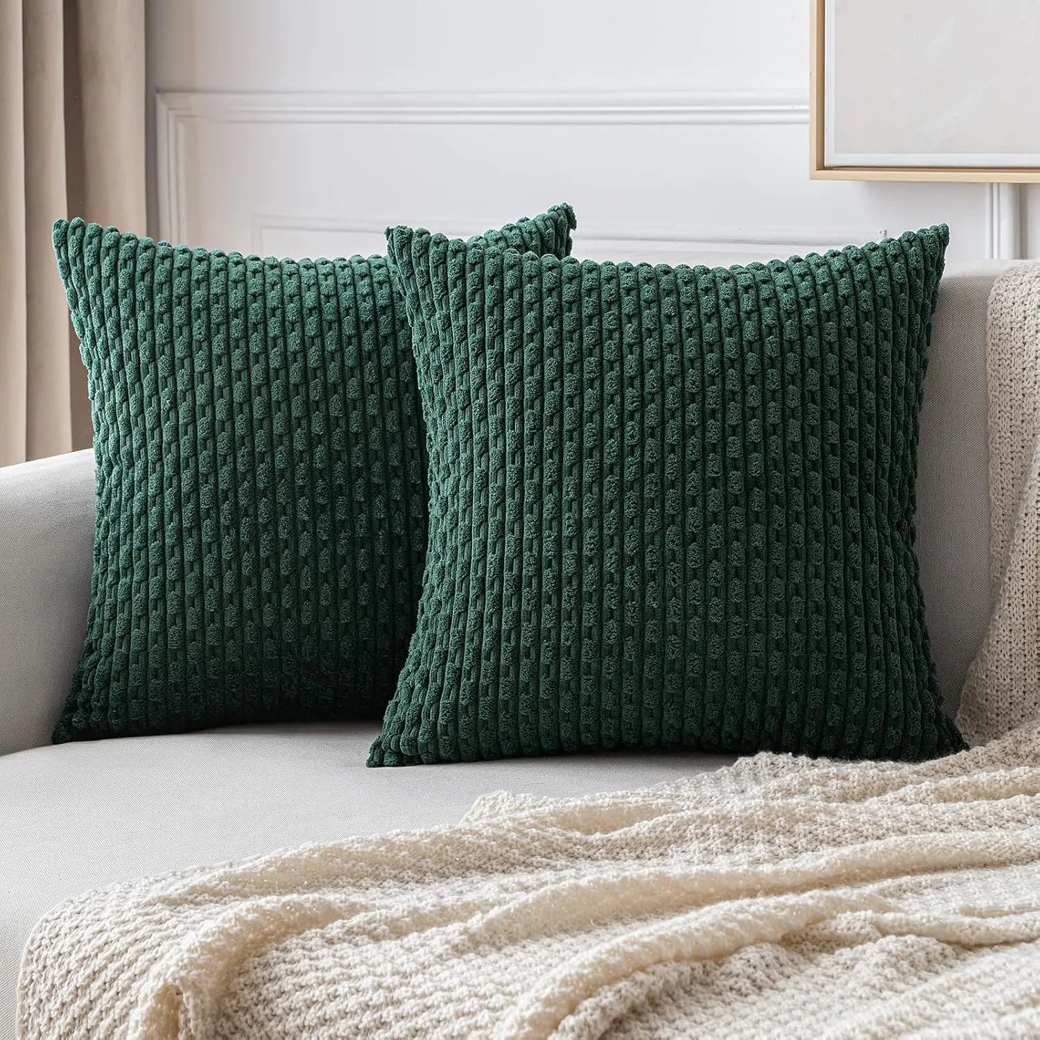 Ribvelour Decorative Cushion – Striped in Boho Style for Sofa or Bed Decoration