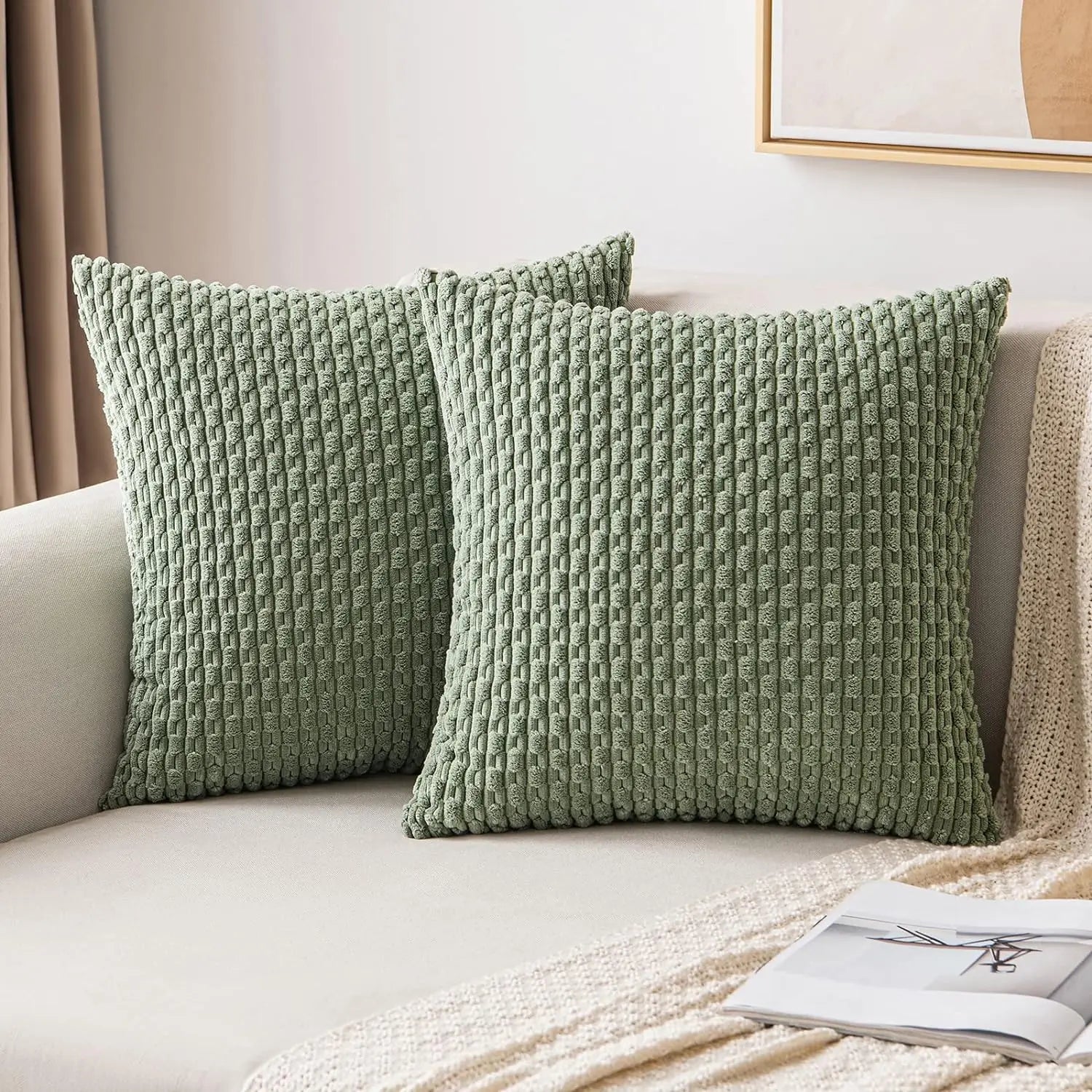Ribvelour Decorative Cushion – Striped in Boho Style for Sofa or Bed Decoration