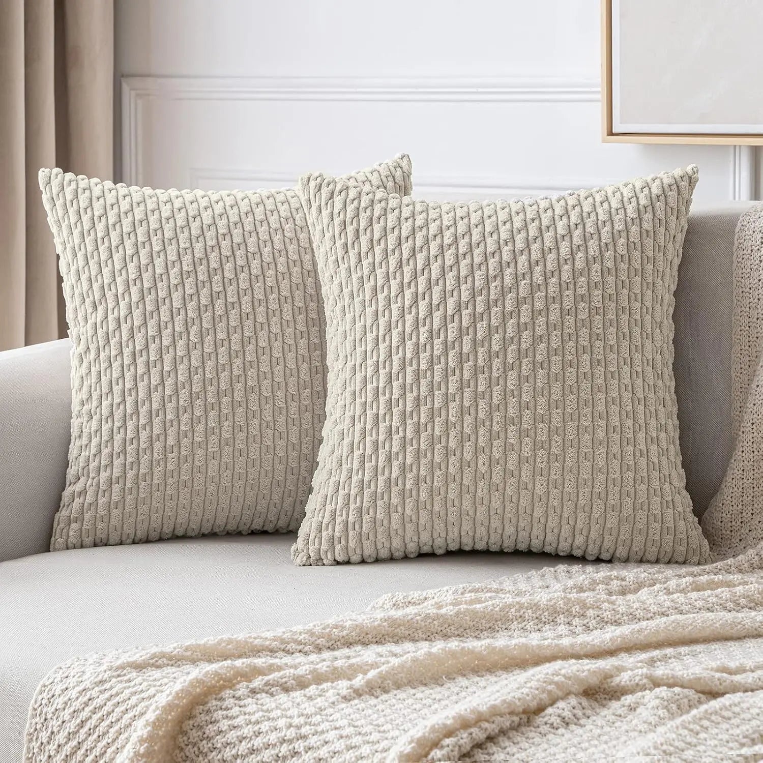 Ribvelour Decorative Cushion – Striped in Boho Style for Sofa or Bed Decoration