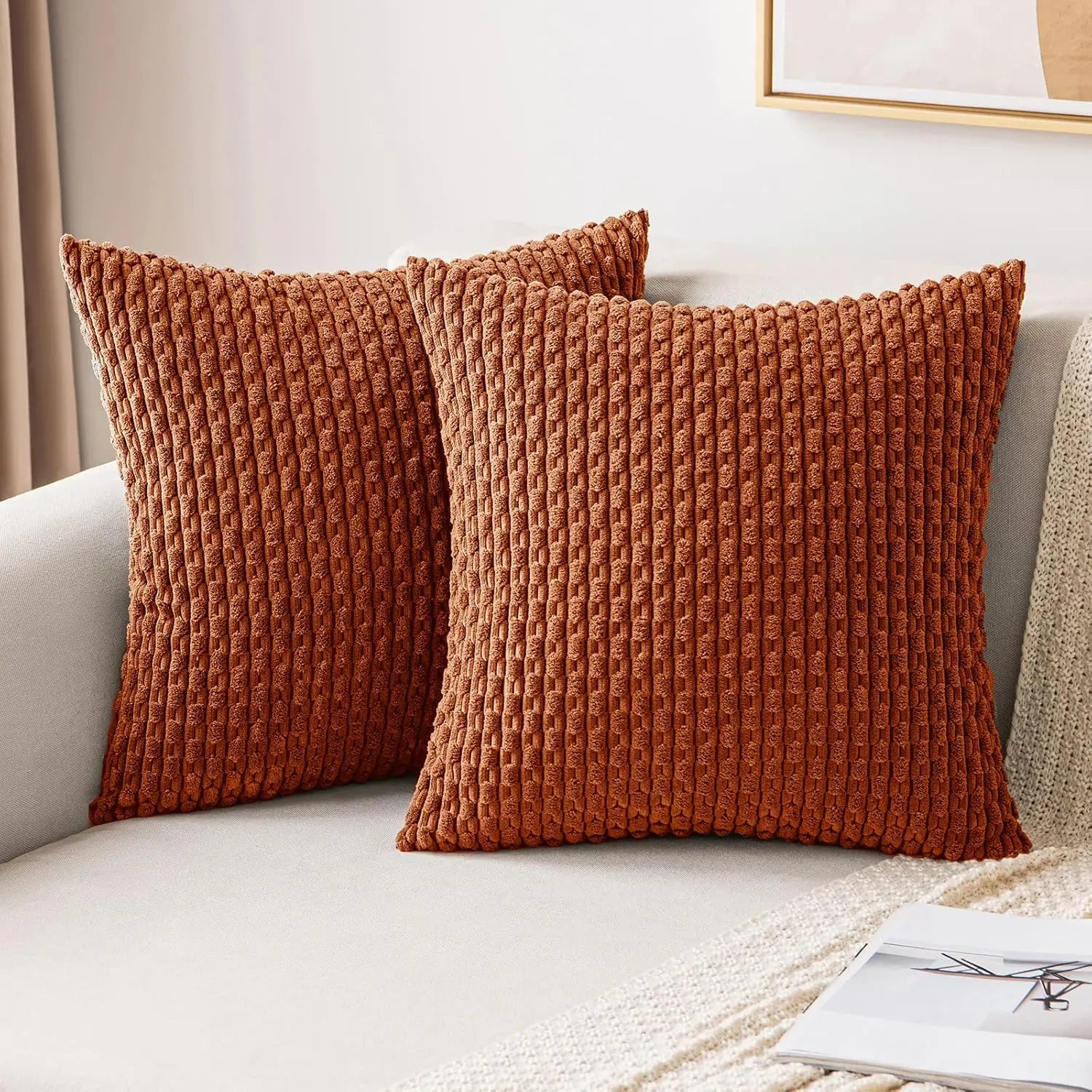 Ribvelour Decorative Cushion – Striped in Boho Style for Sofa or Bed Decoration