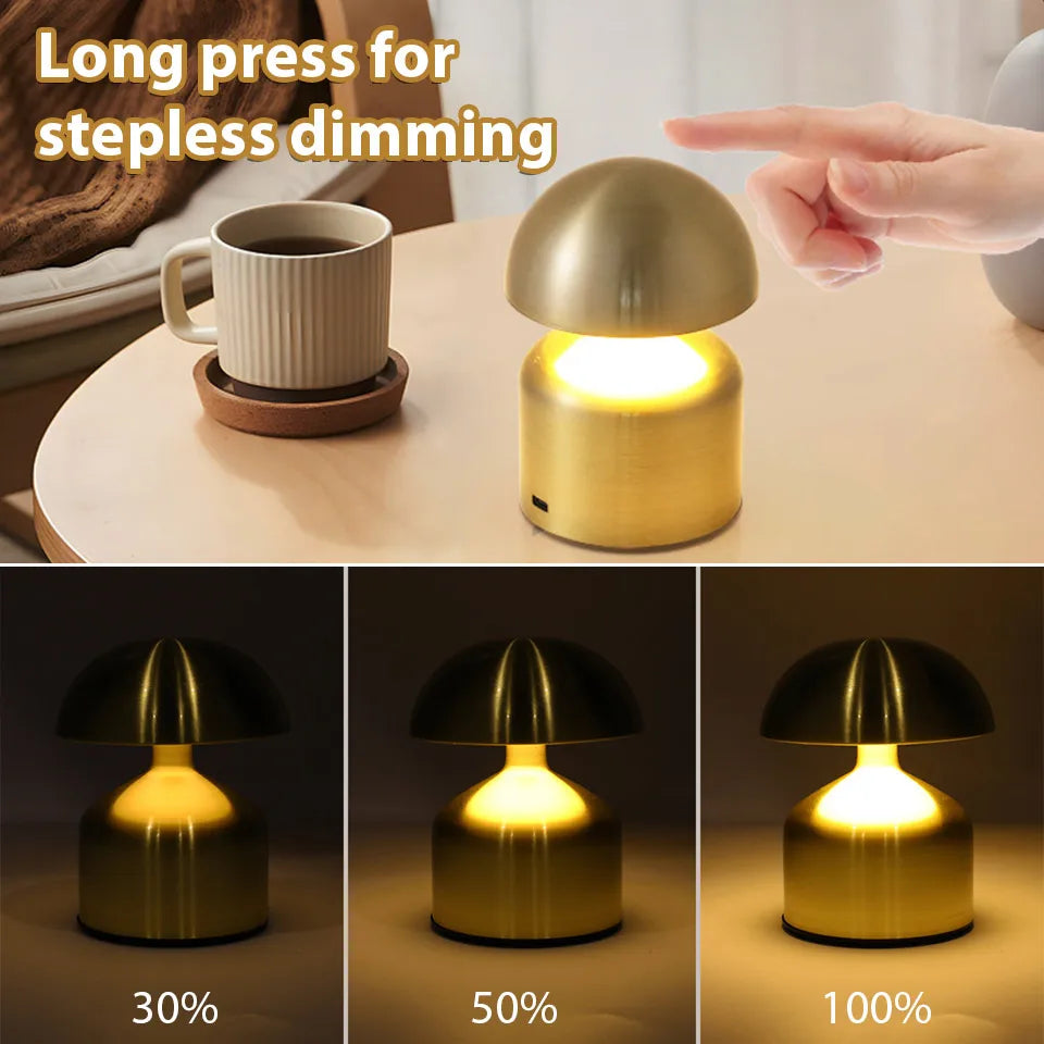 Genopladelig Bordlampe – Retro Svampeform, Metal Finish til Soveværelse eller Stue