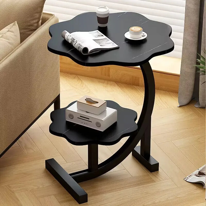 Portable Mini Side Table – Wood and Stainless Steel, Modern Design for Balcony or Bedroom