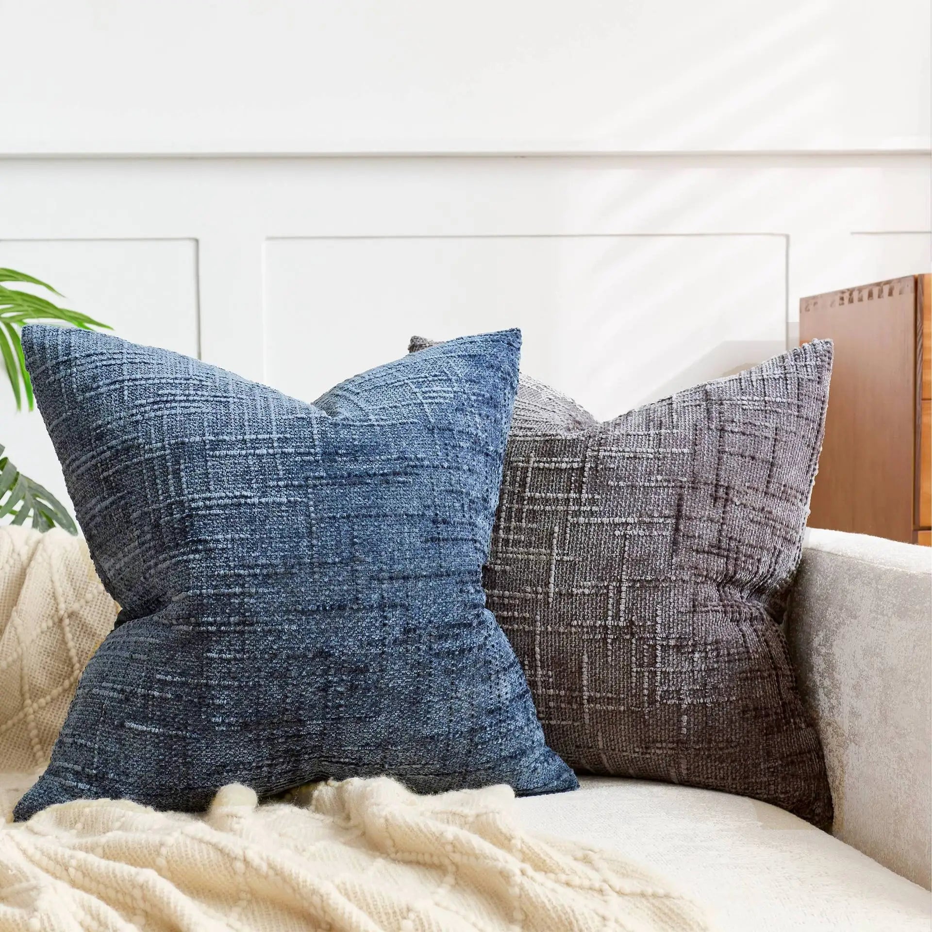 Chenille Point Pillow Cover – Beige, Elegant Design for Sofa or Bedroom, Available in Various Sizes