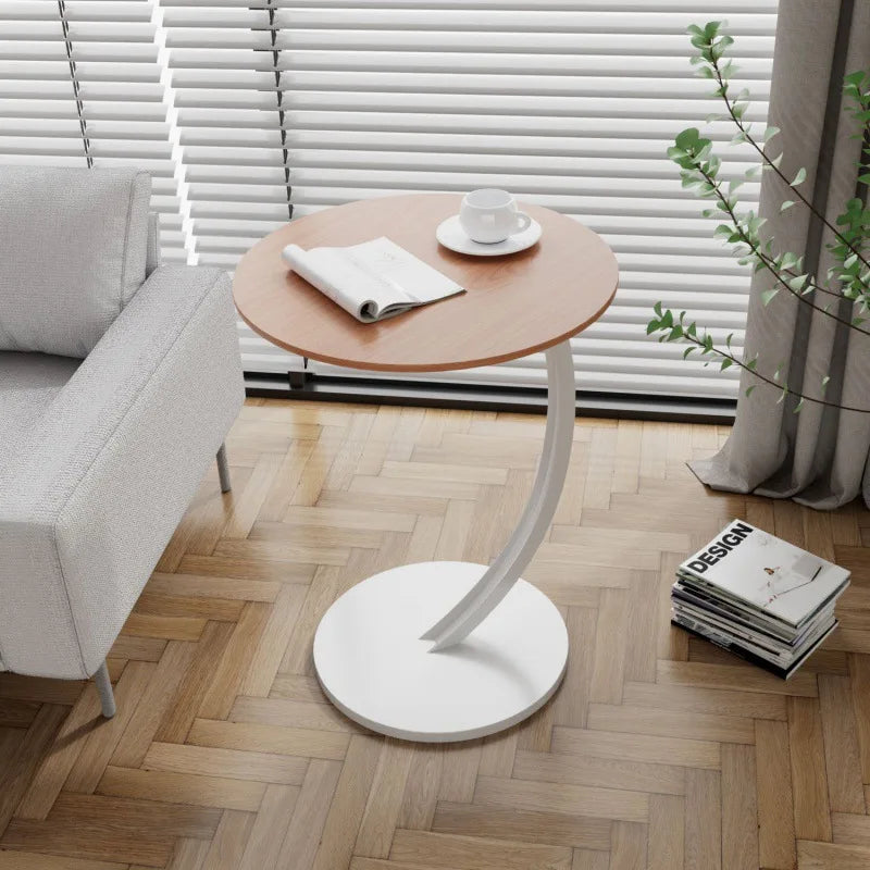 Rund Sidebord – Træ og Stål, Moderne Design til Stue eller Soveværelse