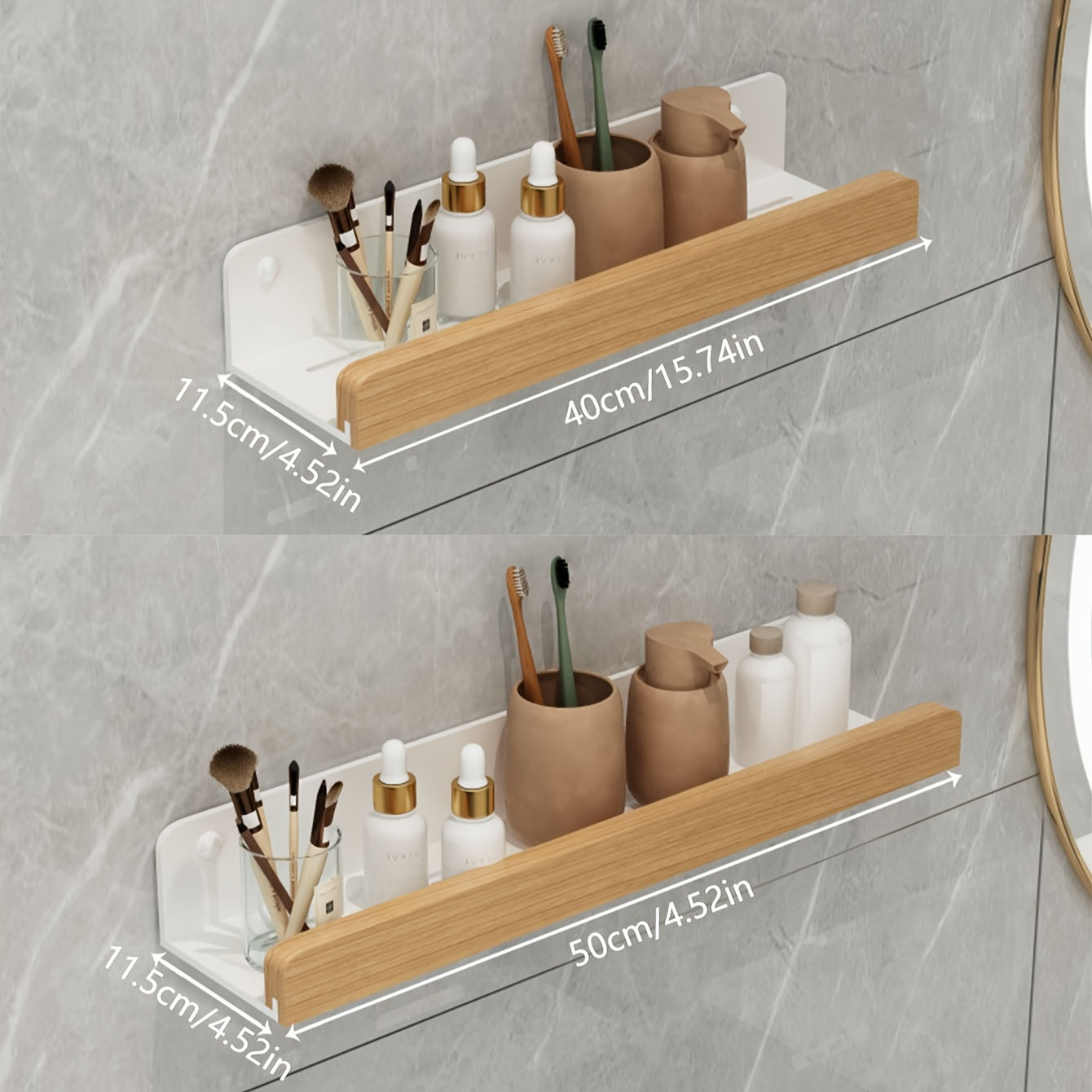 Badkamerplank – Smeedijzer, modern, boorvrije plank voor shampoo en cosmetica
