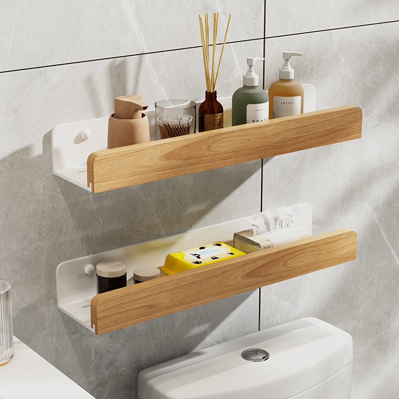 Badkamerplank – Smeedijzer, modern, boorvrije plank voor shampoo en cosmetica