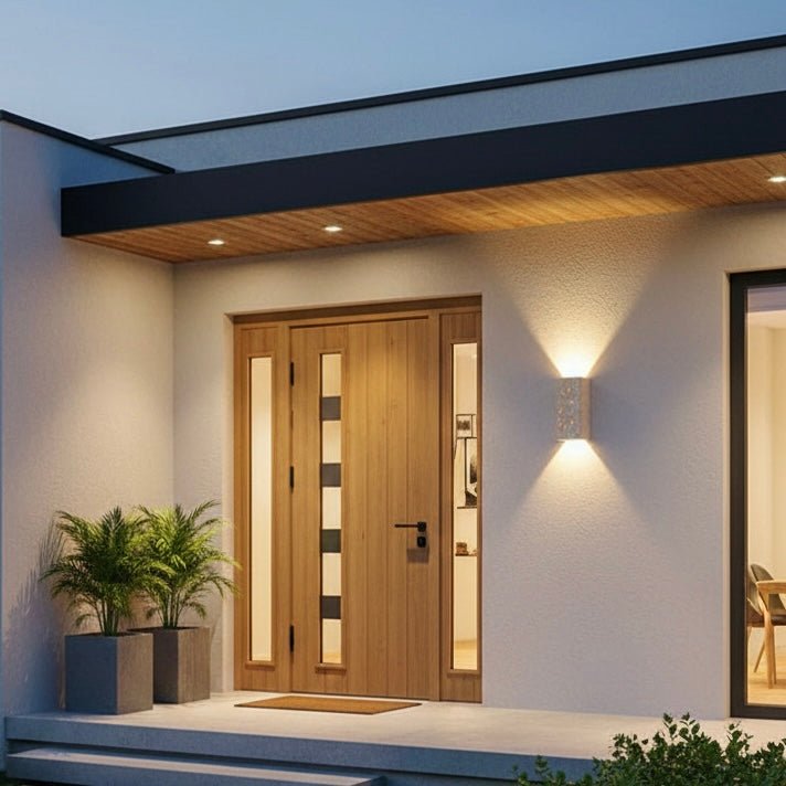 Buitenwandlamp – Geel travertijn, modern design voor terras, balkon of hal
