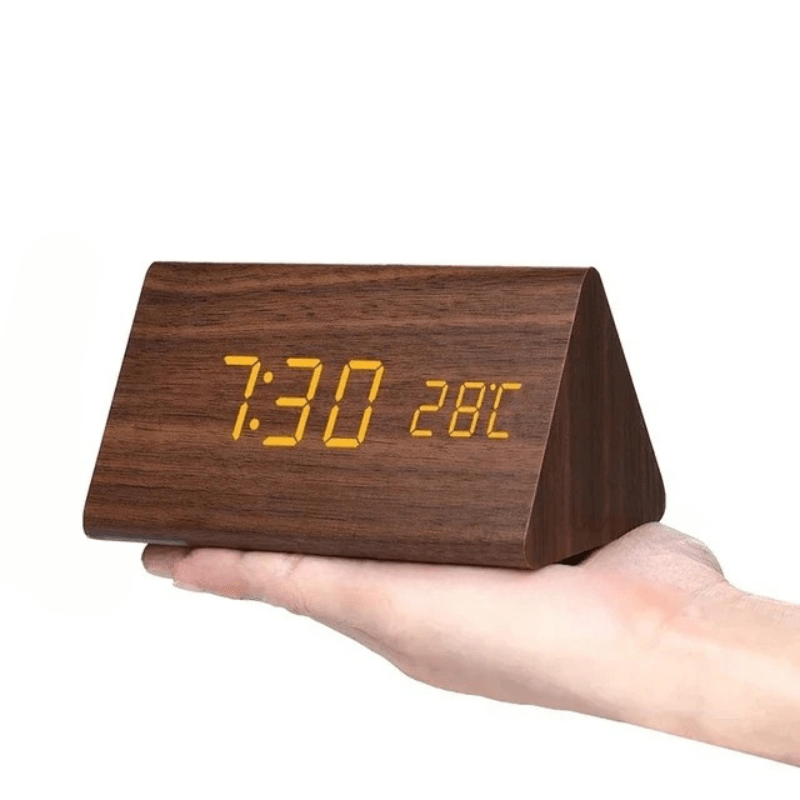 Wood LED Clock – Natural Finish, Voice-Controlled for Bedroom or Living Room