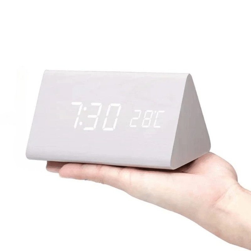 Wood LED Clock – Natural Finish, Voice-Controlled for Bedroom or Living Room