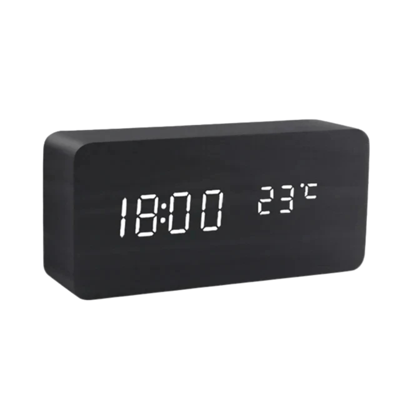 Wood LED Clock – Natural Finish, Voice-Controlled for Bedroom or Living Room